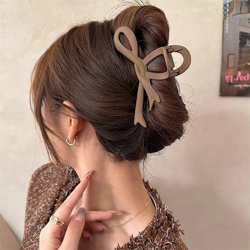 10PCS Mallard-style large hairpin with bow, matte spray paint, claw clip, high-end feel, for the back of the head, hair styling, shark clip Brown-3