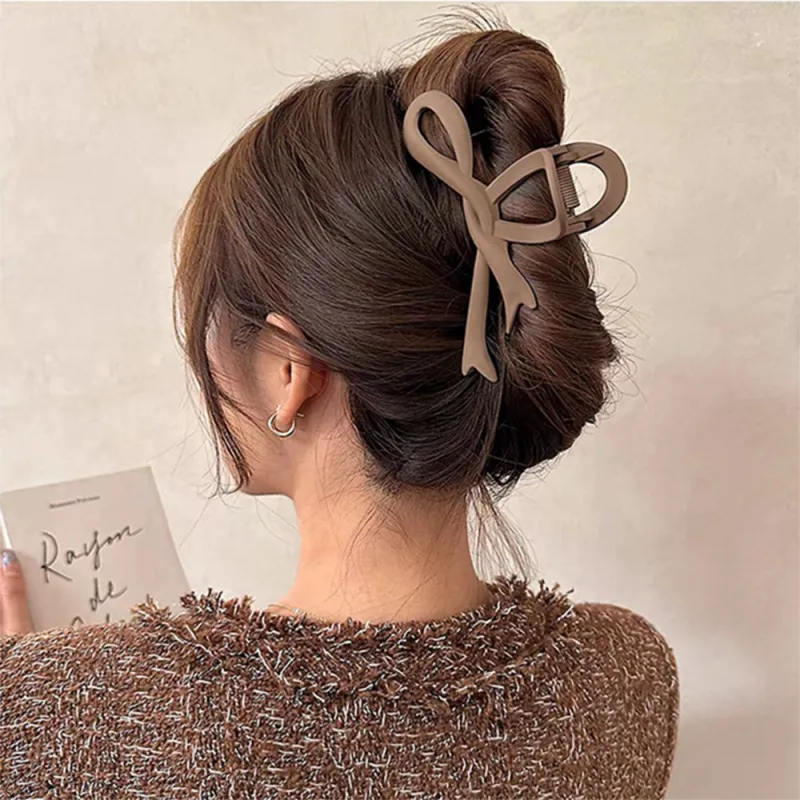 10PCS Mallard-style large hairpin with bow, matte spray paint, claw clip, high-end feel, for the back of the head, hair styling, shark clip Brown-4