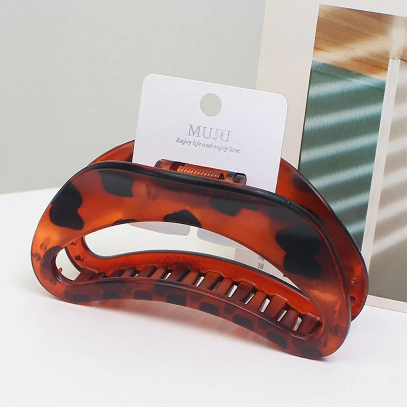 10PCS Simple large hollow claw clip, high-end card-style shark clip hair accessory, elegant semicircular moon-shaped hair clip for the back of the head Brown-2