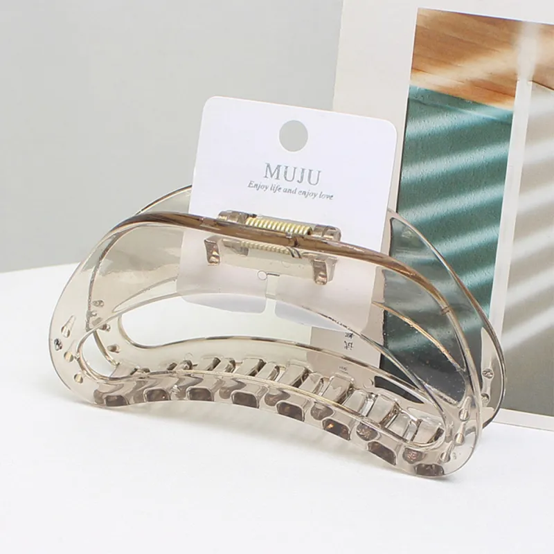 10PCS Simple large hollow claw clip, high-end card-style shark clip hair accessory, elegant semicircular moon-shaped hair clip for the back of the head Clear-2