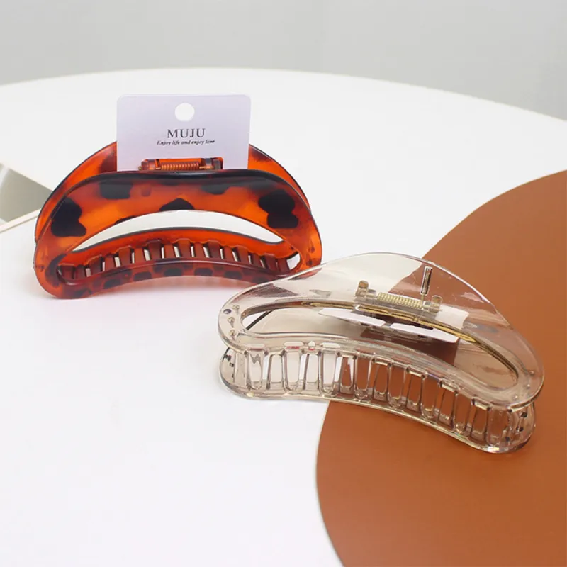 10PCS Simple large hollow claw clip, high-end card-style shark clip hair accessory, elegant semicircular moon-shaped hair clip for the back of the head Clear-3