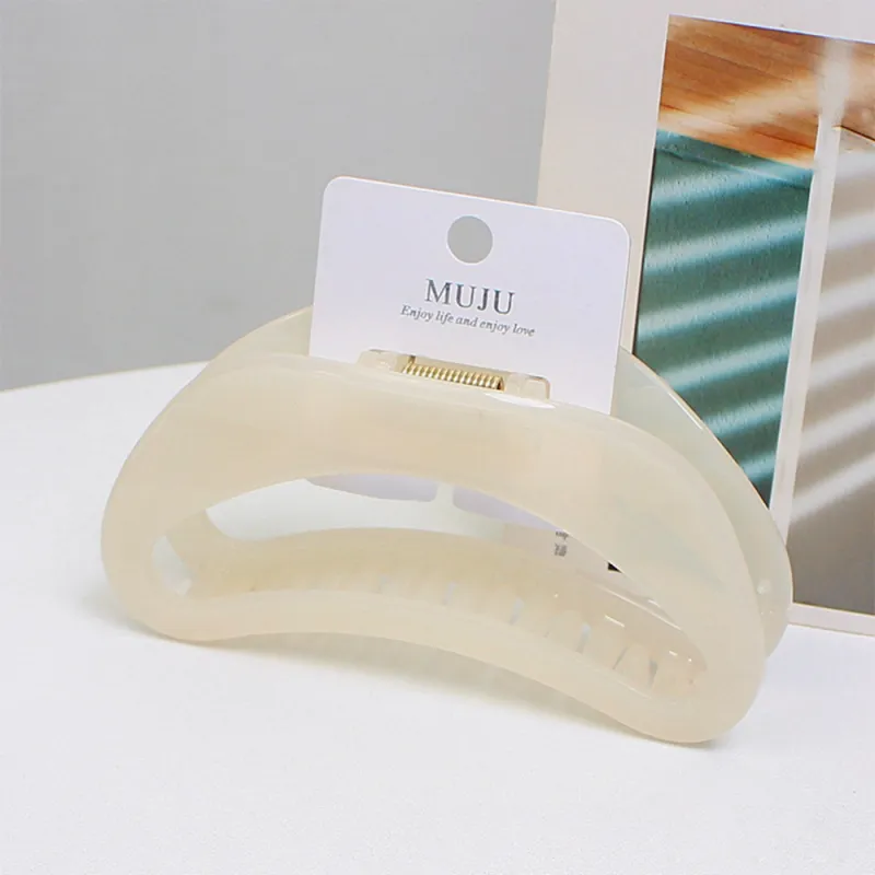 10PCS Simple large hollow claw clip, high-end card-style shark clip hair accessory, elegant semicircular moon-shaped hair clip for the back of the head White-2