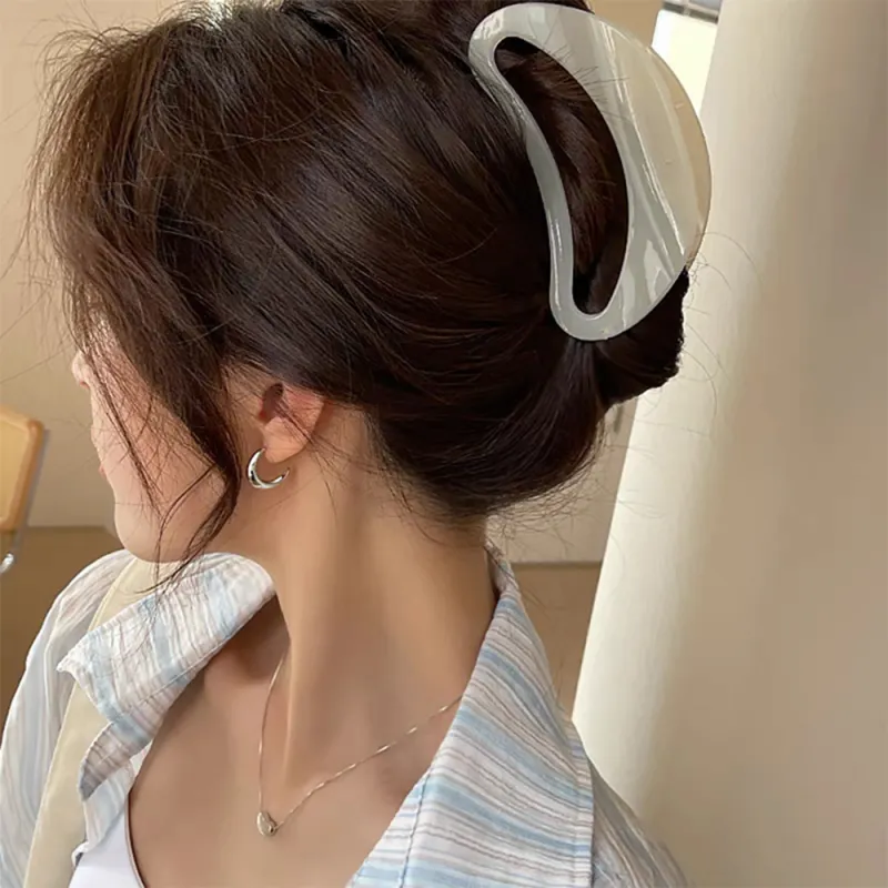 10PCS Simple large hollow claw clip, high-end card-style shark clip hair accessory, elegant semicircular moon-shaped hair clip for the back of the head White-3