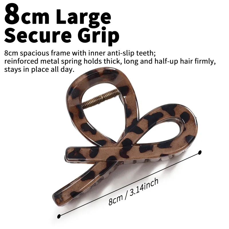 10PCS Sweet and cool style leopard print hair clip with a high-end feel, single piece with hang tag, simple brown hair clip, shark clip for the back of the head Brown-3