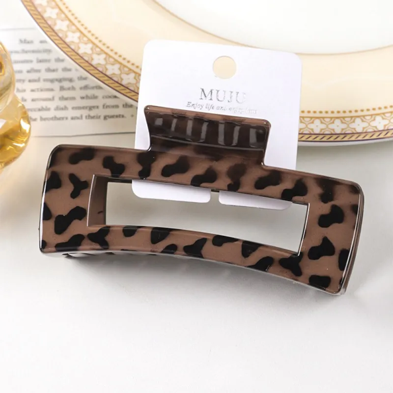 10PCS Sweet and cool style leopard print hair clip with a high-end feel, single piece with hang tag, simple brown hair clip, shark clip for the back of the head Brown-2