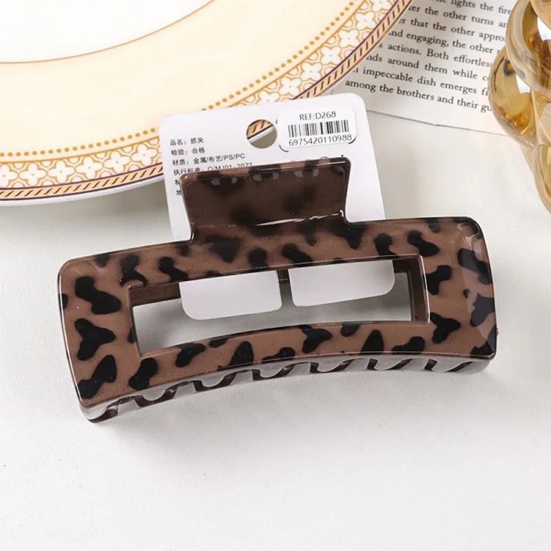 10PCS Sweet and cool style leopard print hair clip with a high-end feel, single piece with hang tag, simple brown hair clip, shark clip for the back of the head Brown-3