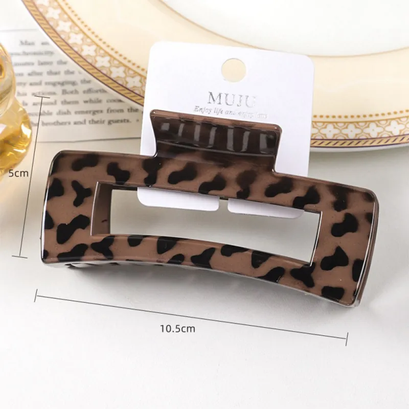 10PCS Sweet and cool style leopard print hair clip with a high-end feel, single piece with hang tag, simple brown hair clip, shark clip for the back of the head Brown-5