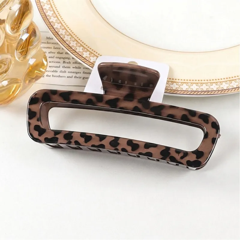 10PCS Sweet and cool style leopard print hair clip with a high-end feel, single piece with hang tag, simple brown hair clip, shark clip for the back of the head Brown-2