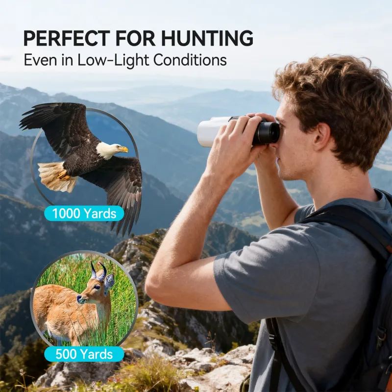 10x22 Binoculars, 112 to 1000m Vision Easy Focus Telescope Only 136g Waterproof FMC Multilayer Small Binoculars White-2