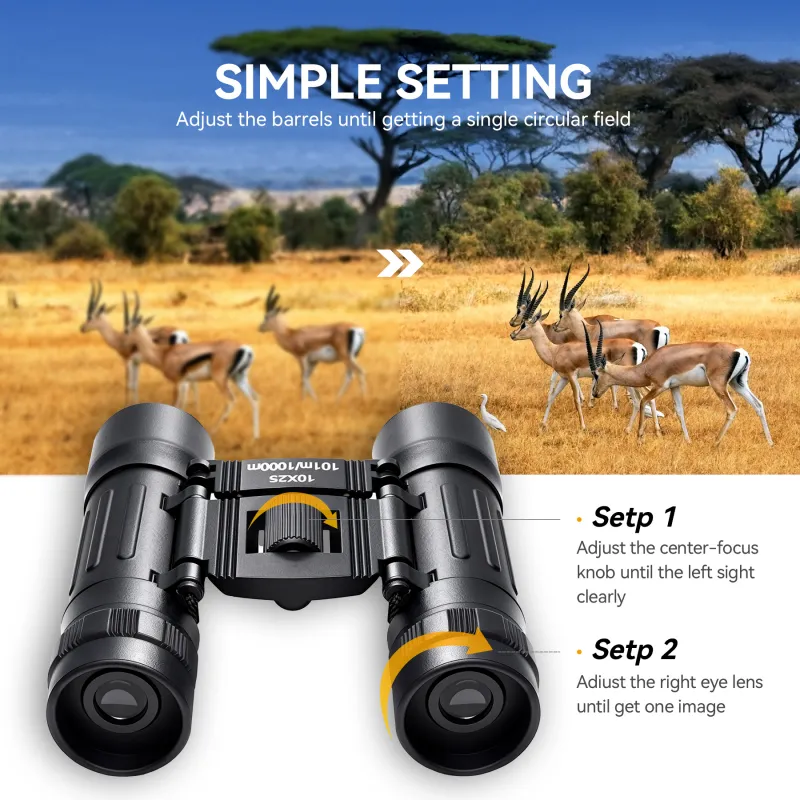 10x25 Binoculars, 101 to 1000m Large View Easy Focus Telescope Only 164g Green Coating Small Binoculars Black-3