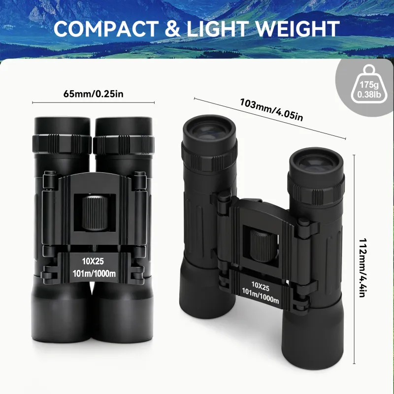 10x25 Binoculars, 101 to 1000m Large View Easy Focus Telescope Only 164g Green Coating Small Binoculars Black-4