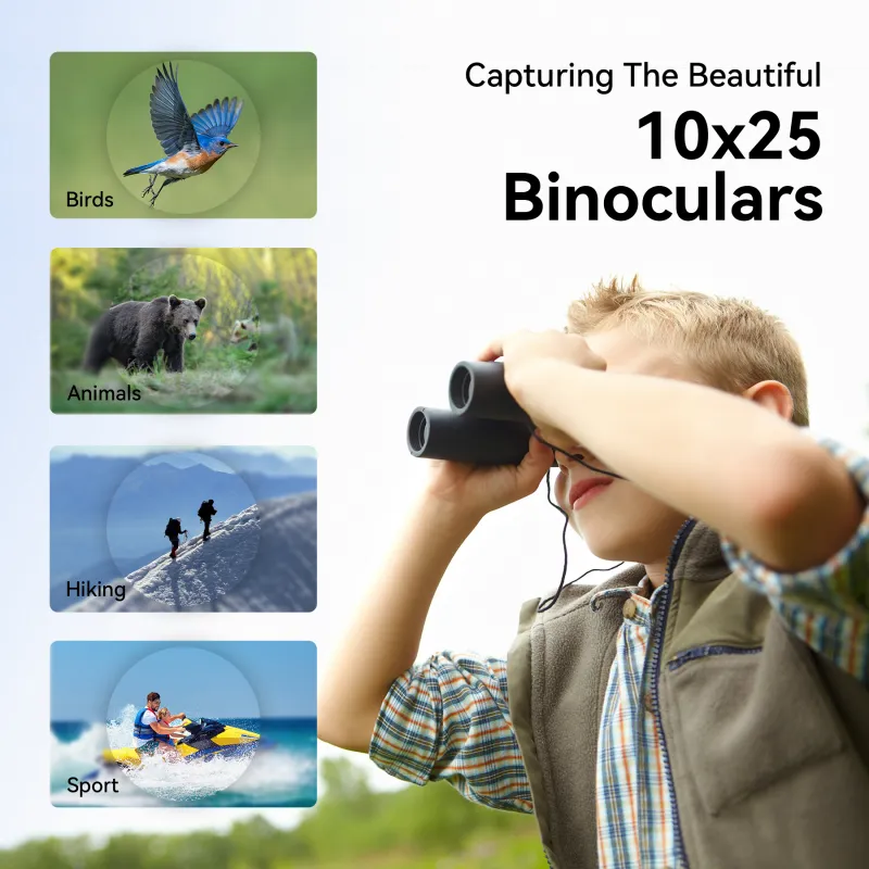 10x25 Binoculars, 101 to 1000m Large View Easy Focus Telescope Only 164g Green Coating Small Binoculars Black-7