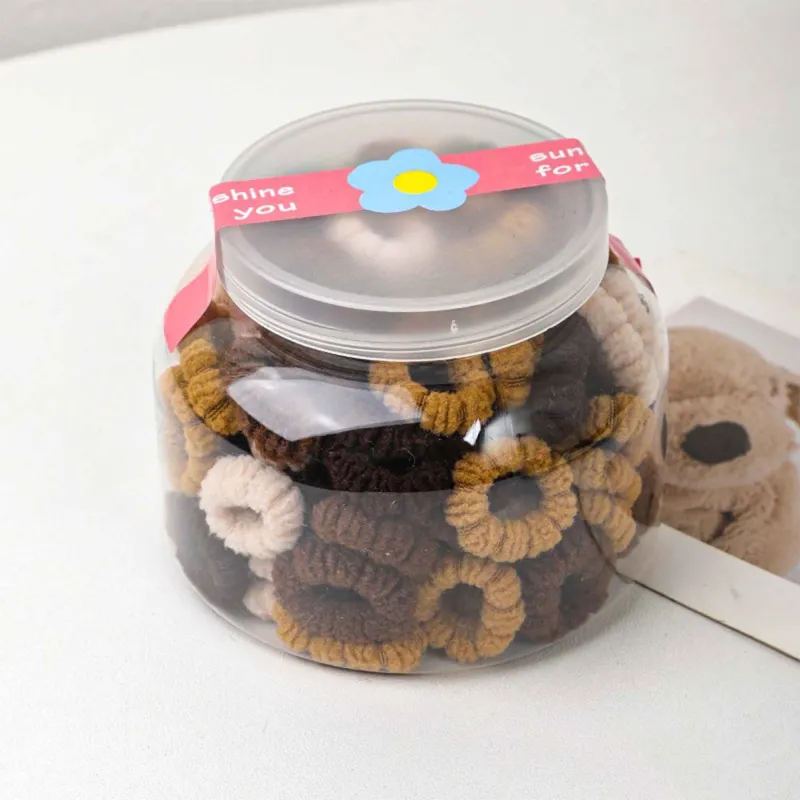 12 Boxes 100-Pack Boxed Rubber Bands for Children, Seamless Hair Ties, Cute Hair Accessories, Storage Cup, Knitted Hair Bands Mixed-6