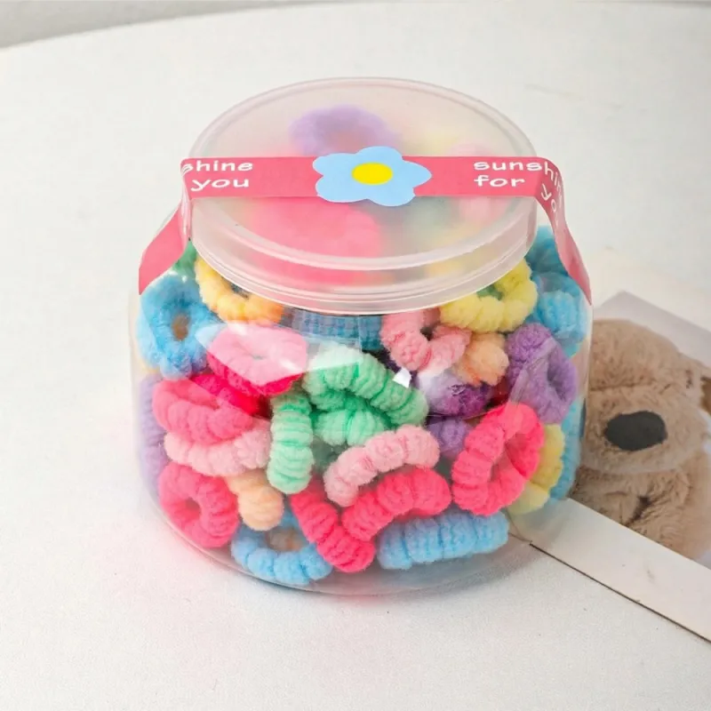 12 Boxes 100-Pack Boxed Rubber Bands for Children, Seamless Hair Ties, Cute Hair Accessories, Storage Cup, Knitted Hair Bands Mixed-2