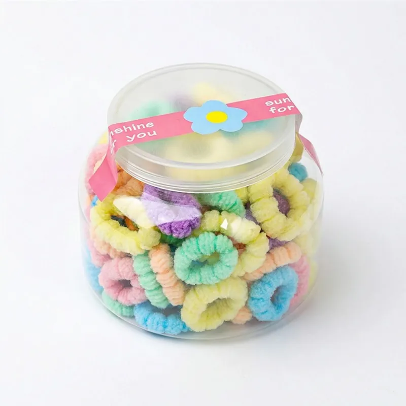 12 Boxes 100-Pack Boxed Rubber Bands for Children, Seamless Hair Ties, Cute Hair Accessories, Storage Cup, Knitted Hair Bands