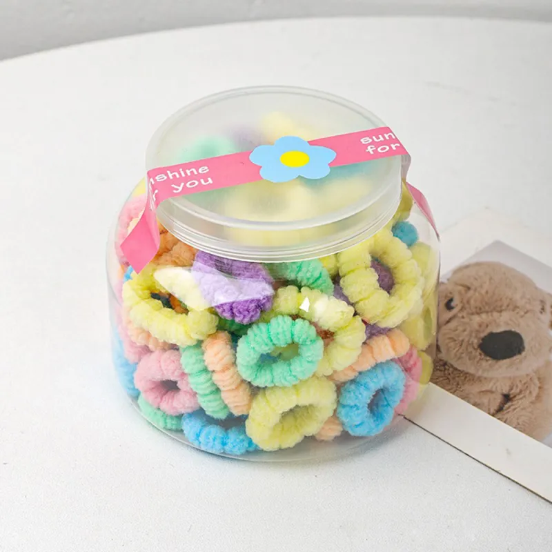 12 Boxes 100-Pack Boxed Rubber Bands for Children, Seamless Hair Ties, Cute Hair Accessories, Storage Cup, Knitted Hair Bands Mixed-2