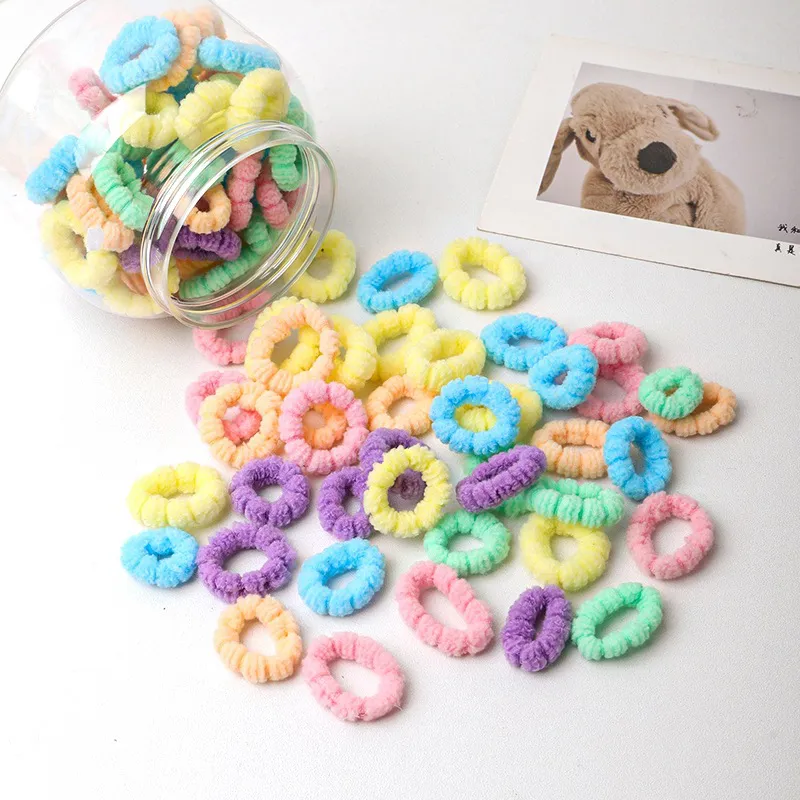 12 Boxes 100-Pack Boxed Rubber Bands for Children, Seamless Hair Ties, Cute Hair Accessories, Storage Cup, Knitted Hair Bands Mixed-3