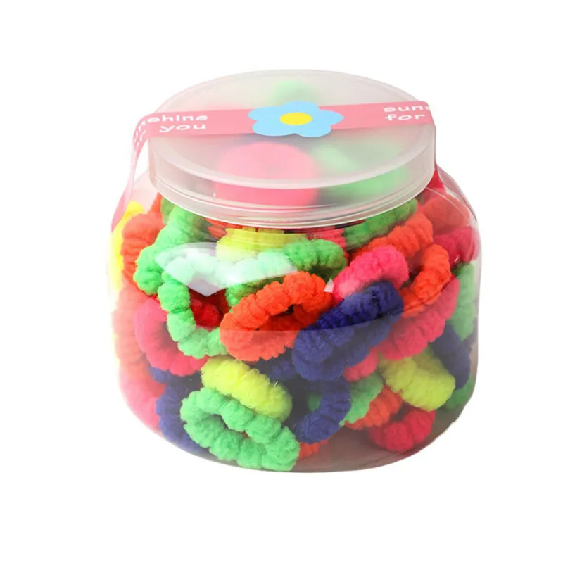 12 Boxes 100-Pack Boxed Rubber Bands for Children, Seamless Hair Ties, Cute Hair Accessories, Storage Cup, Knitted Hair Bands