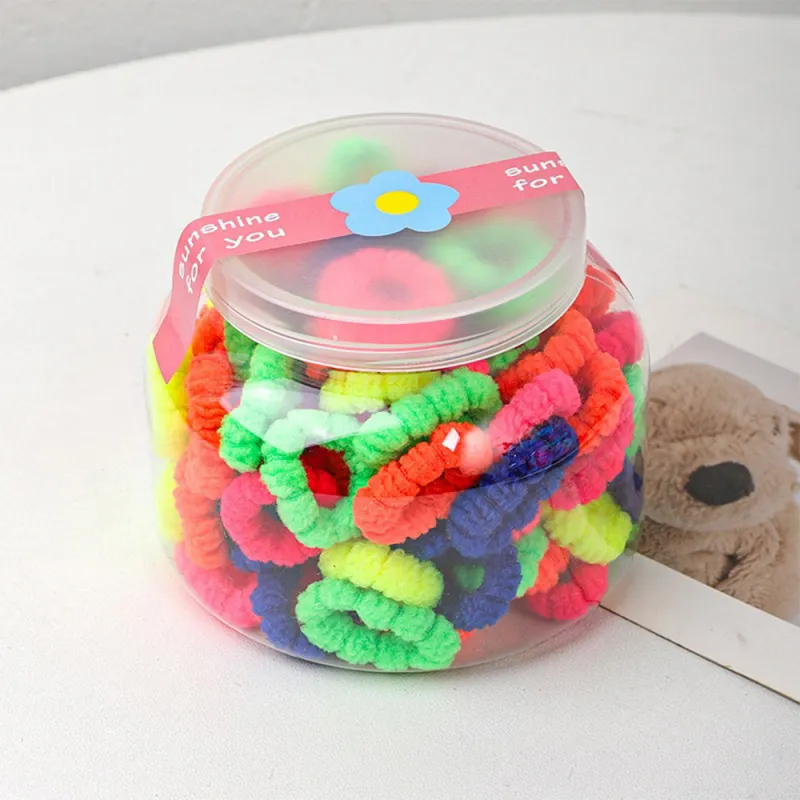 12 Boxes 100-Pack Boxed Rubber Bands for Children, Seamless Hair Ties, Cute Hair Accessories, Storage Cup, Knitted Hair Bands Mixed-2