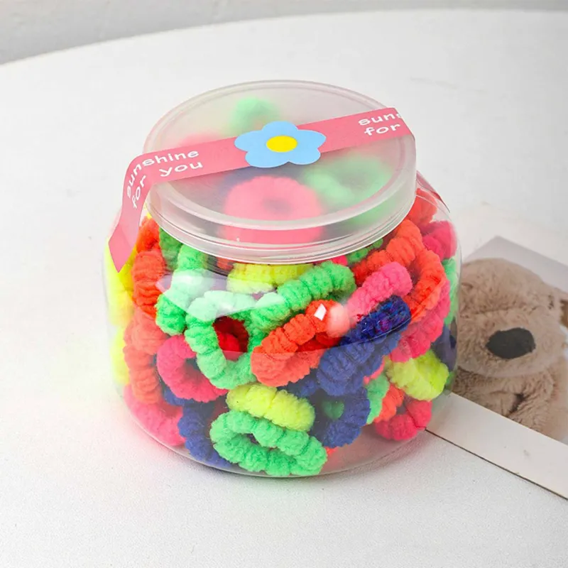 12 Boxes 100-Pack Boxed Rubber Bands for Children, Seamless Hair Ties, Cute Hair Accessories, Storage Cup, Knitted Hair Bands Mixed-6