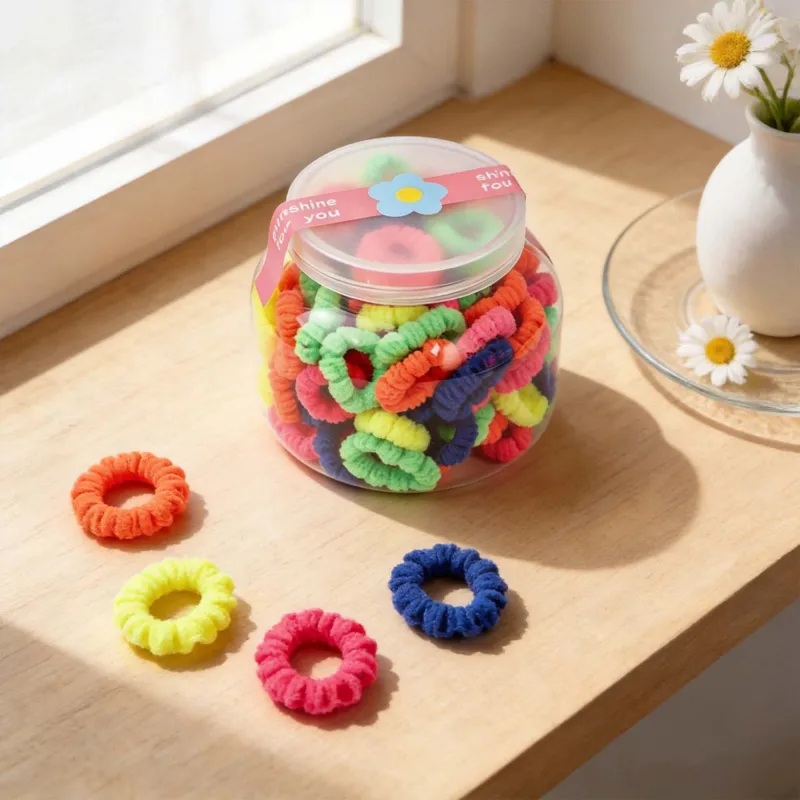 12 Boxes 100-Pack Boxed Rubber Bands for Children, Seamless Hair Ties, Cute Hair Accessories, Storage Cup, Knitted Hair Bands Mixed-8