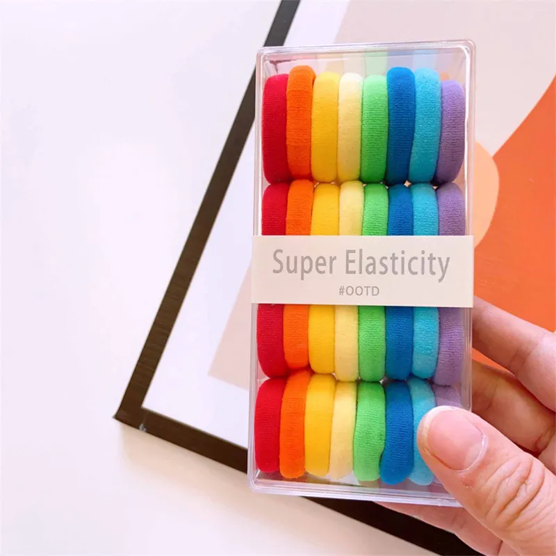 12 Boxes 32-piece pack of medium-sized seamless hair elastics, high elasticity, no-joint hair ties, cute children's hair accessories for ponytails Mixed-6