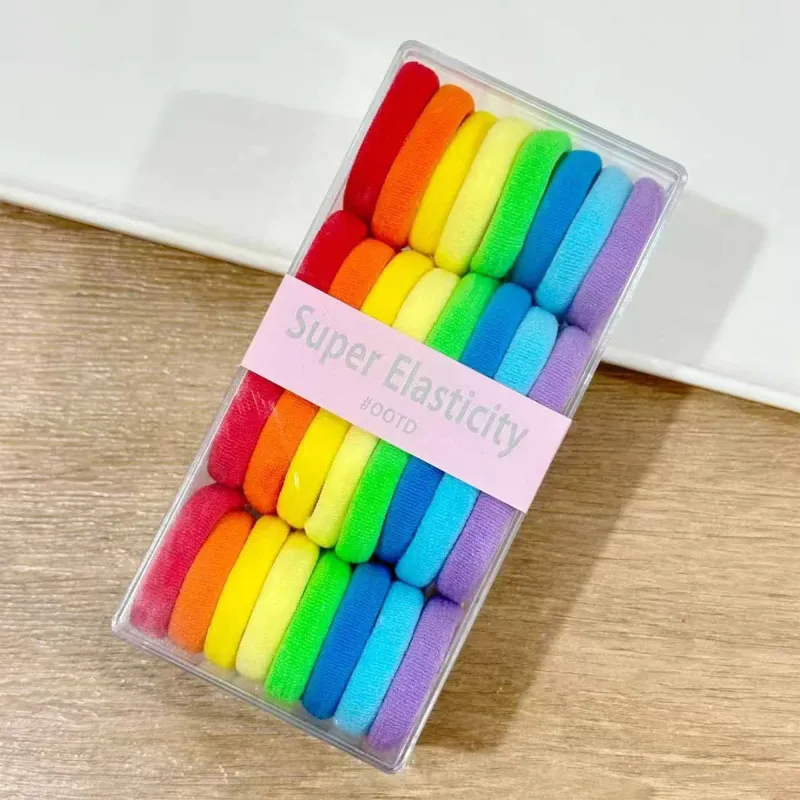 12 Boxes 32-piece pack of medium-sized seamless hair elastics, high elasticity, no-joint hair ties, cute children's hair accessories for ponytails Mixed-8