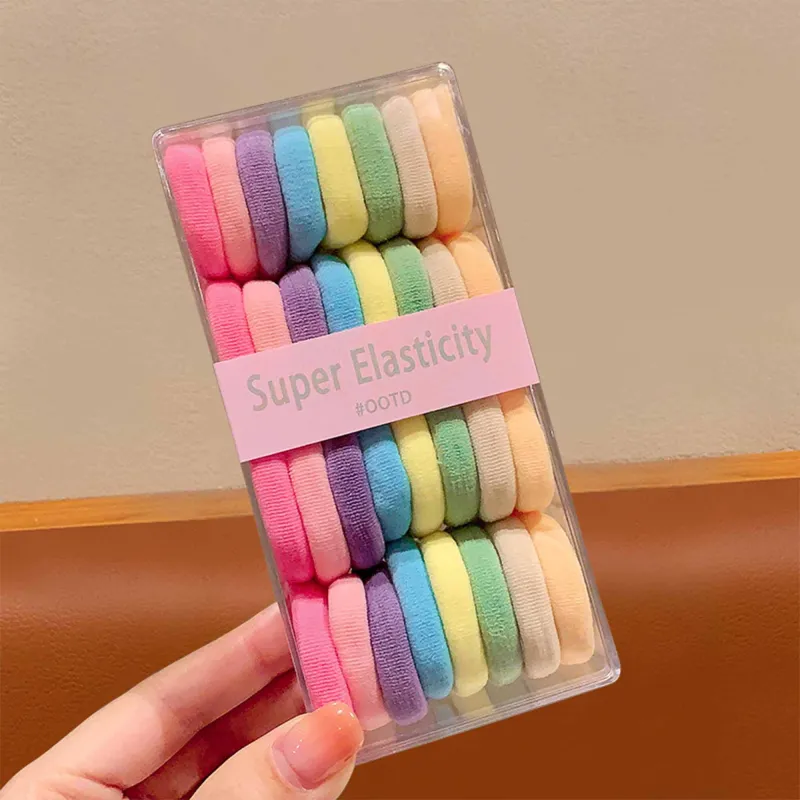 12 Boxes 32-piece pack of medium-sized seamless hair elastics, high elasticity, no-joint hair ties, cute children's hair accessories for ponytails Mixed-7