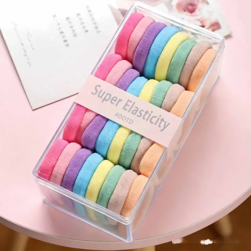 12 Boxes 32-piece pack of medium-sized seamless hair elastics, high elasticity, no-joint hair ties, cute children's hair accessories for ponytails Mixed-8