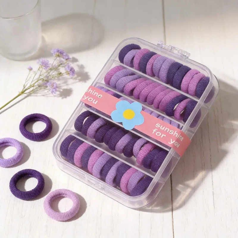12 Boxes 60-pack boxed small hair ties for children, sweet and non-damaging, no-trace elastic bands, high elasticity seamless hair ropes for babies Mixed-7