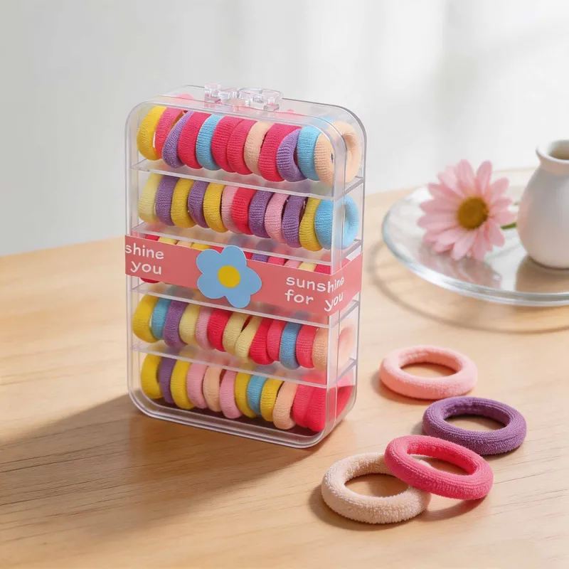 12 Boxes 60-pack boxed small hair ties for children, sweet and non-damaging, no-trace elastic bands, high elasticity seamless hair ropes for babies Mixed-6