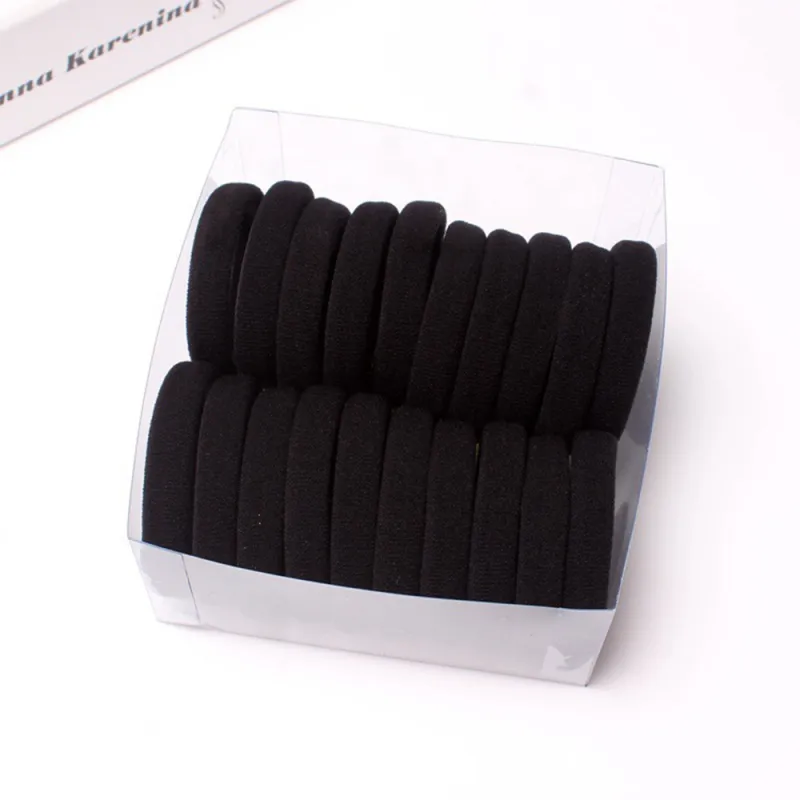 12 BOXES Big size Exquisite boxed seamless hair ties with high elasticity, gentle on hair, seamless towel hair bands Black-2
