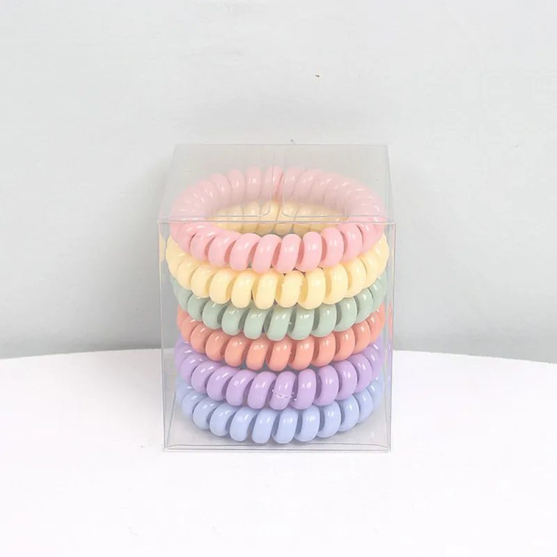 12 boxes Korean-style basic large Spiral hair ties, 6 pieces per box, high elasticity hair bands for ponytails and washing Mixed-3
