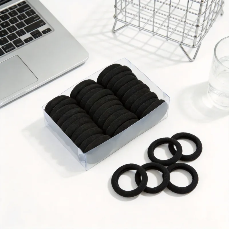12 BOXES small size Exquisite boxed seamless hair ties with high elasticity, gentle on hair, seamless towel hair bands Black-5