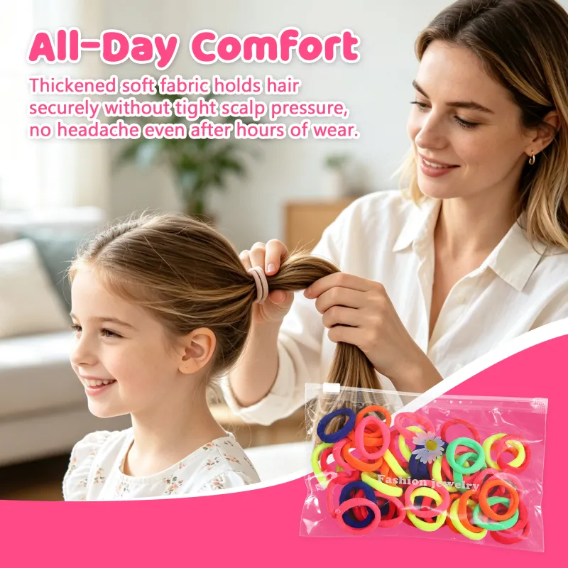 12 Boxes Sweet Children's Hair Ties, 50 Pieces per Bag, Knitted High-Elastic Seamless Hair Bands, Gentle on Hair, Baby Hair Ropes Mixed-4