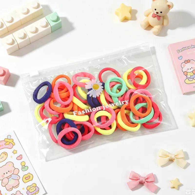 12 Boxes Sweet Children's Hair Ties, 50 Pieces per Bag, Knitted High-Elastic Seamless Hair Bands, Gentle on Hair, Baby Hair Ropes Mixed-5