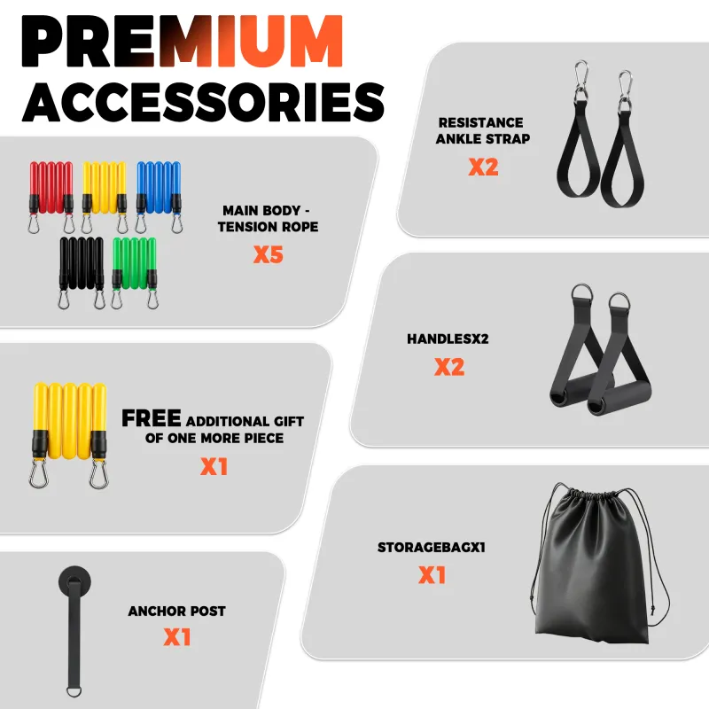 12-Piece Resistance Bands Set with Handles, Door Anchor & Ankle Straps – Home Gym Workout and Strength Training Kit for Men & Women Mixed-7