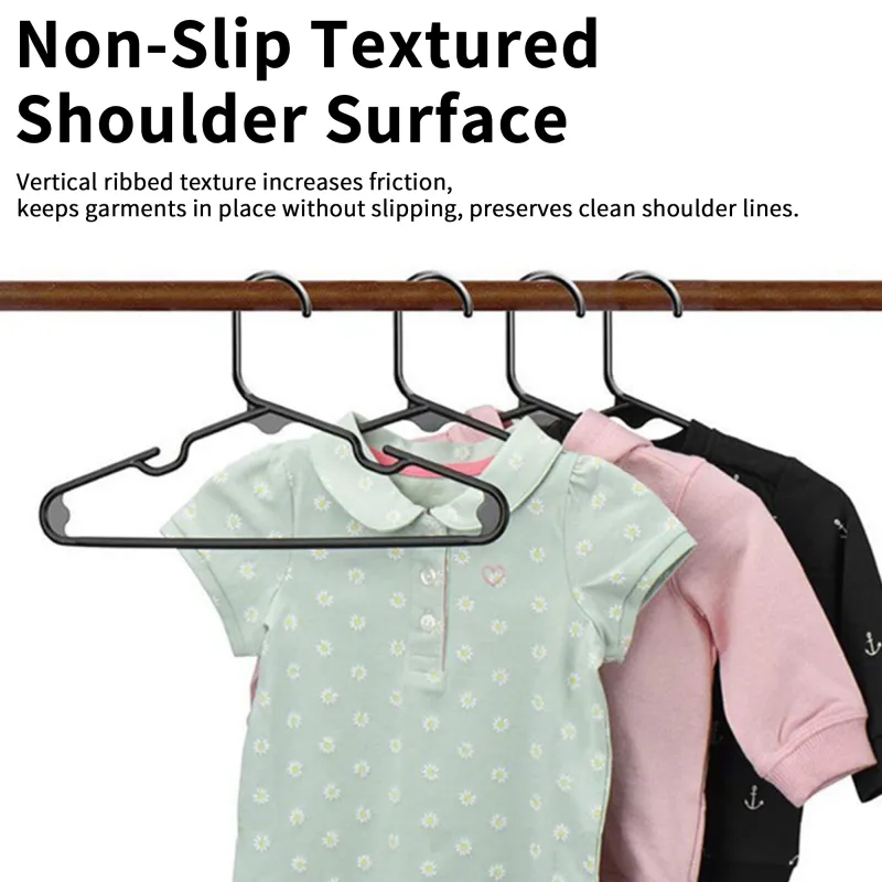 12PCS Plastic Cloth Hangers for Clothes Hanging Wardrobe Hangers for Multipurpose Storage Saree Dress Shirt Pant Trouser Kids Clothes Hangers Black-2