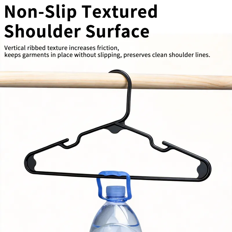 12PCS Plastic Cloth Hangers for Clothes Hanging Wardrobe Hangers for Multipurpose Storage Saree Dress Shirt Pant Trouser Kids Clothes Hangers Black-3
