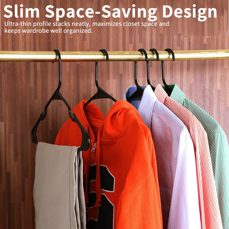 12PCS Plastic Cloth Hangers for Clothes Hanging Wardrobe Hangers for Multipurpose Storage Saree Dress Shirt Pant Trouser Kids Clothes Hangers Black-5