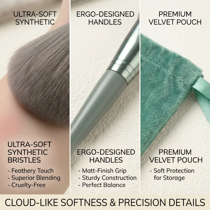 13-Piece Makeup Brush Set, for Loose Powder, Concealer, Eyeshadow, Blush, and Foundation - Complete Beauty Tool Kit Green-2