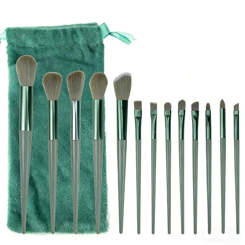 13-Piece Makeup Brush Set, for Loose Powder, Concealer, Eyeshadow, Blush, and Foundation - Complete Beauty Tool Kit Green-5