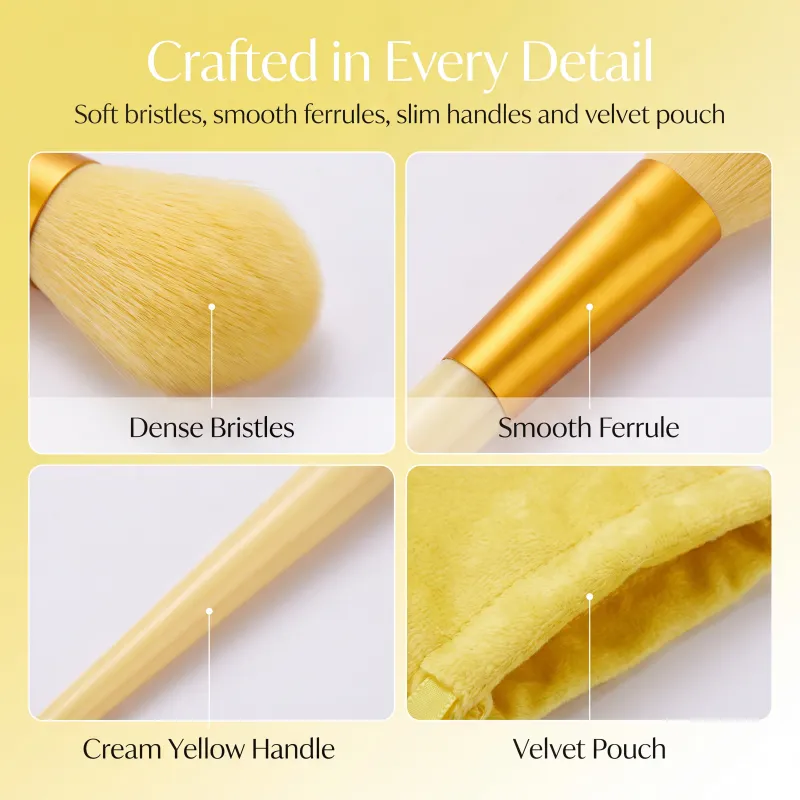 13-Piece Makeup Brush Set, for Loose Powder, Concealer, Eyeshadow, Blush, and Foundation - Complete Beauty Tool Kit Yellow-2
