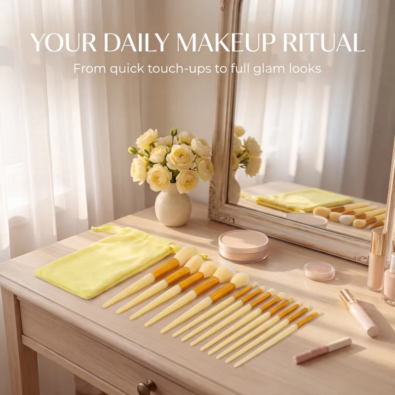 13-Piece Makeup Brush Set, for Loose Powder, Concealer, Eyeshadow, Blush, and Foundation - Complete Beauty Tool Kit Yellow-4