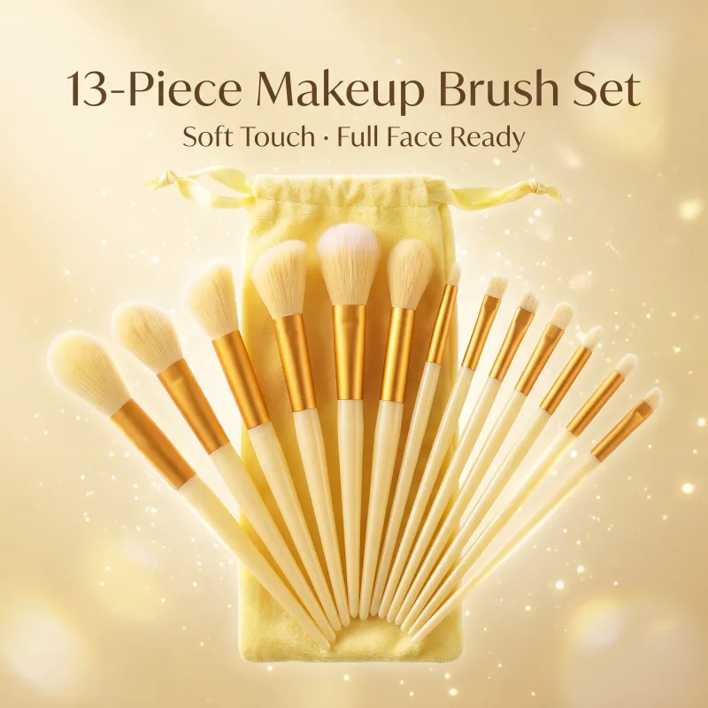 13-Piece Makeup Brush Set, for Loose Powder, Concealer, Eyeshadow, Blush, and Foundation - Complete Beauty Tool Kit Yellow-6