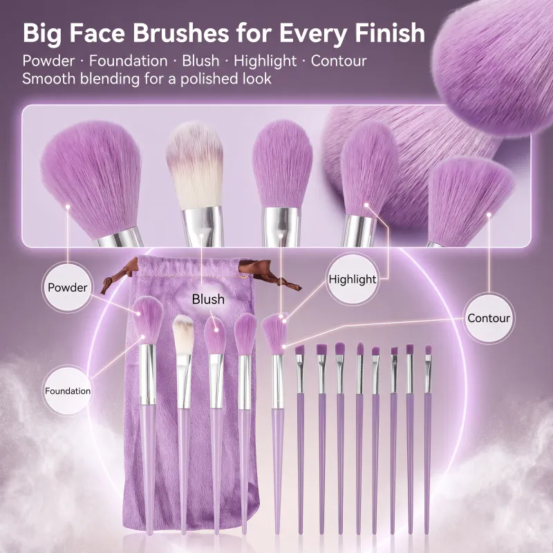 13-Piece Makeup Brush Set, for Loose Powder, Concealer, Eyeshadow, Blush, and Foundation - Complete Beauty Tool Kit Purple-6