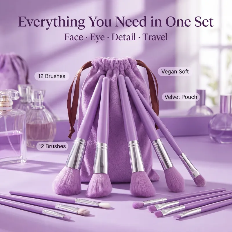 13-Piece Makeup Brush Set, for Loose Powder, Concealer, Eyeshadow, Blush, and Foundation - Complete Beauty Tool Kit Purple-7