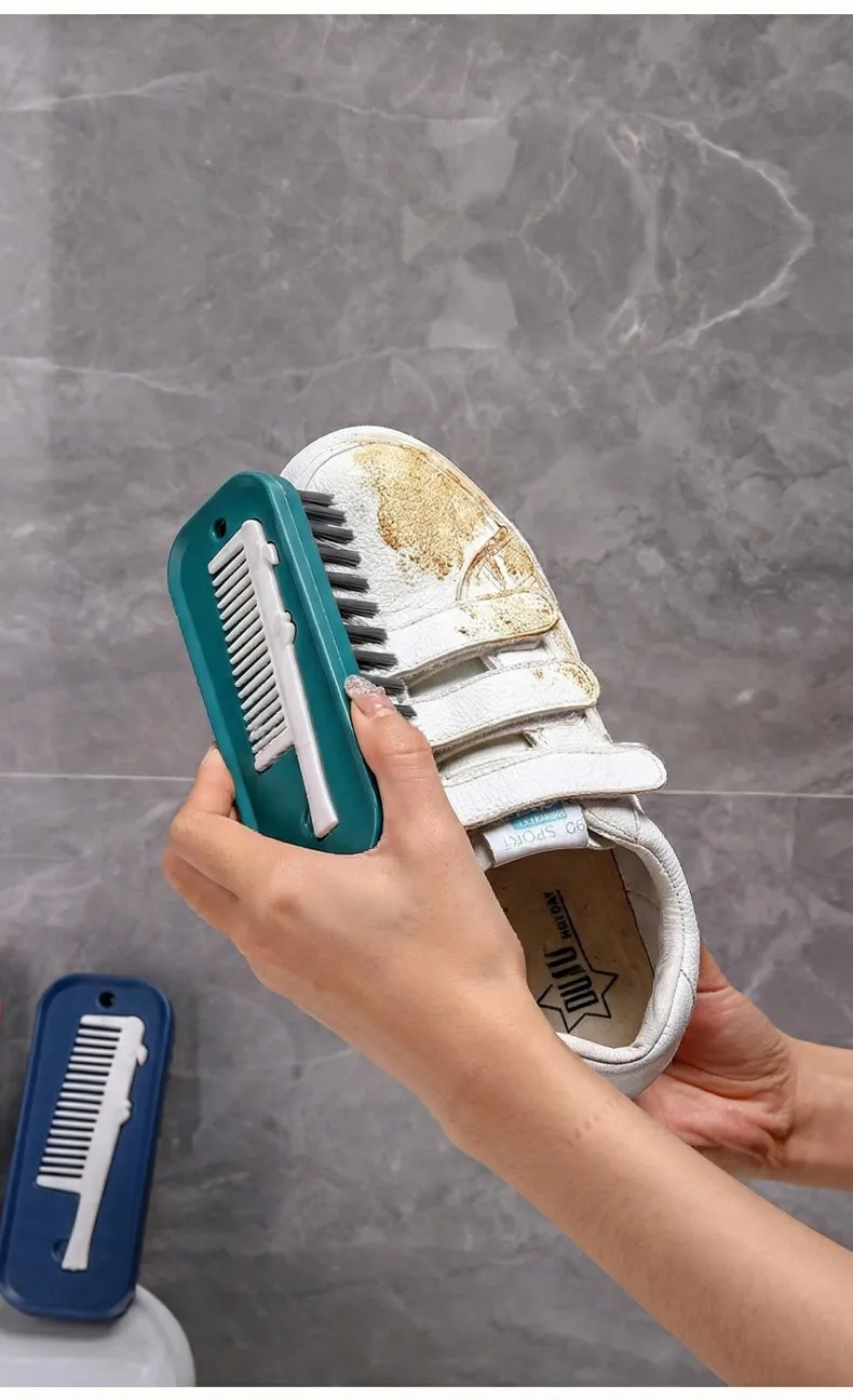 2 in 1 Household Shoe Brush with Cleanning comb Plastic Dense Soft Bristle Laundry Cleaning Brush Green-2