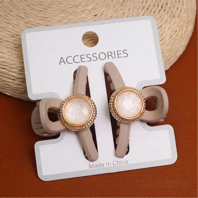 20Pcs High-end Chanel-style hair accessory for styling camellia small claw clips, elegant semi-up hair, shark clips, side bangs hairpin Khaki-2