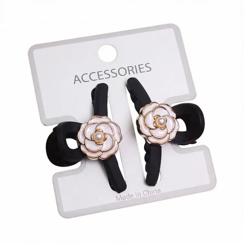 20Pcs High-end Chanel-style hair accessory for styling camellia small claw clips, elegant semi-up hair, shark clips, side bangs hairpin Black 
